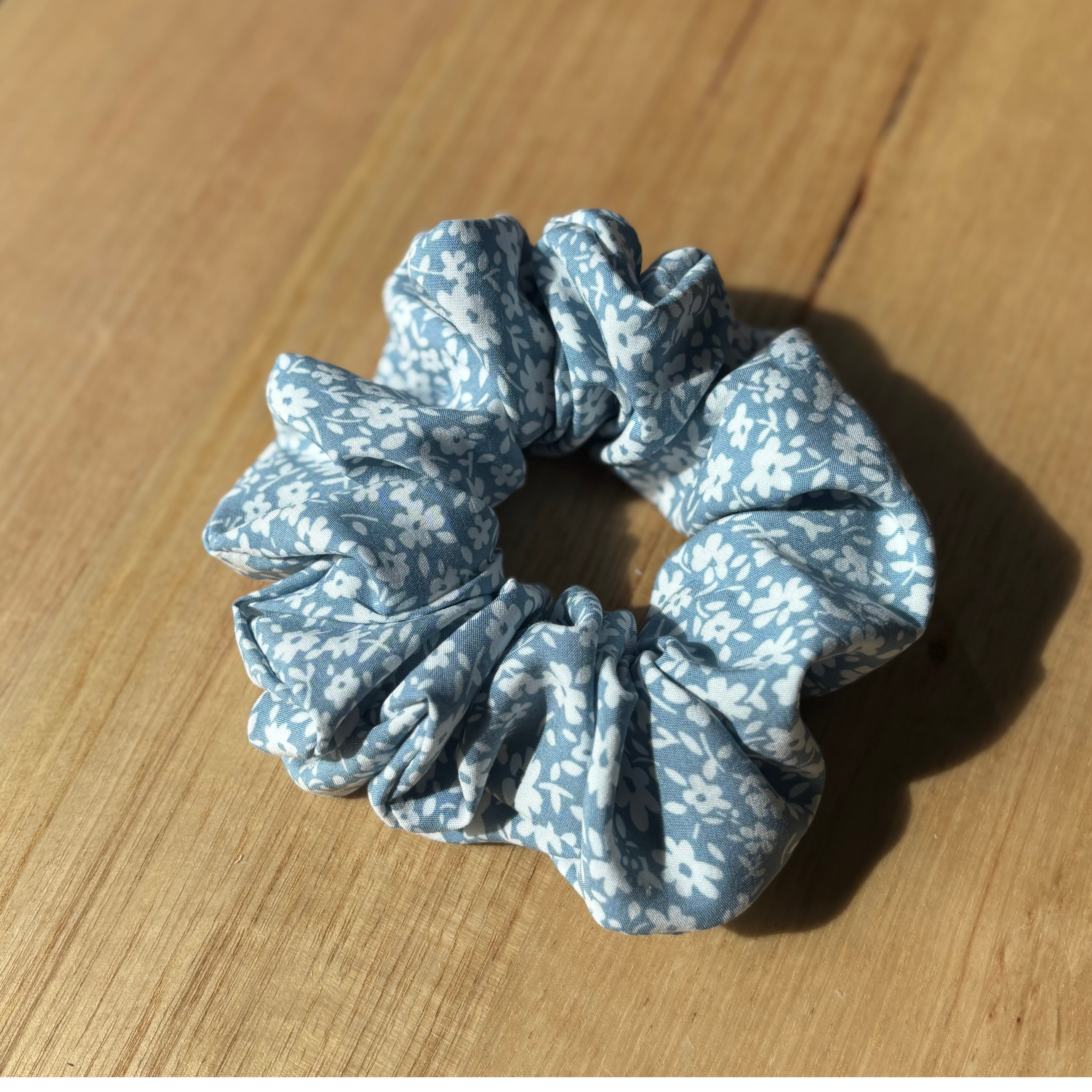 Deluxe Blue Daisy Scrunchie